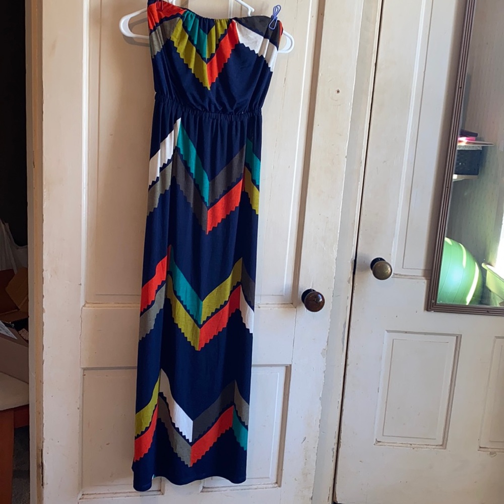 Three pink hearts maxi & strapless dress. Made in USA. Size:extra small